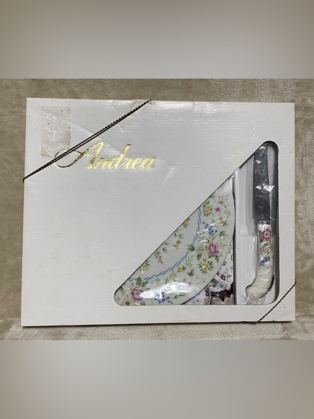 Vintage Andrea Sadek Cheese Board Knife Set Meadow Floral Cottagecore